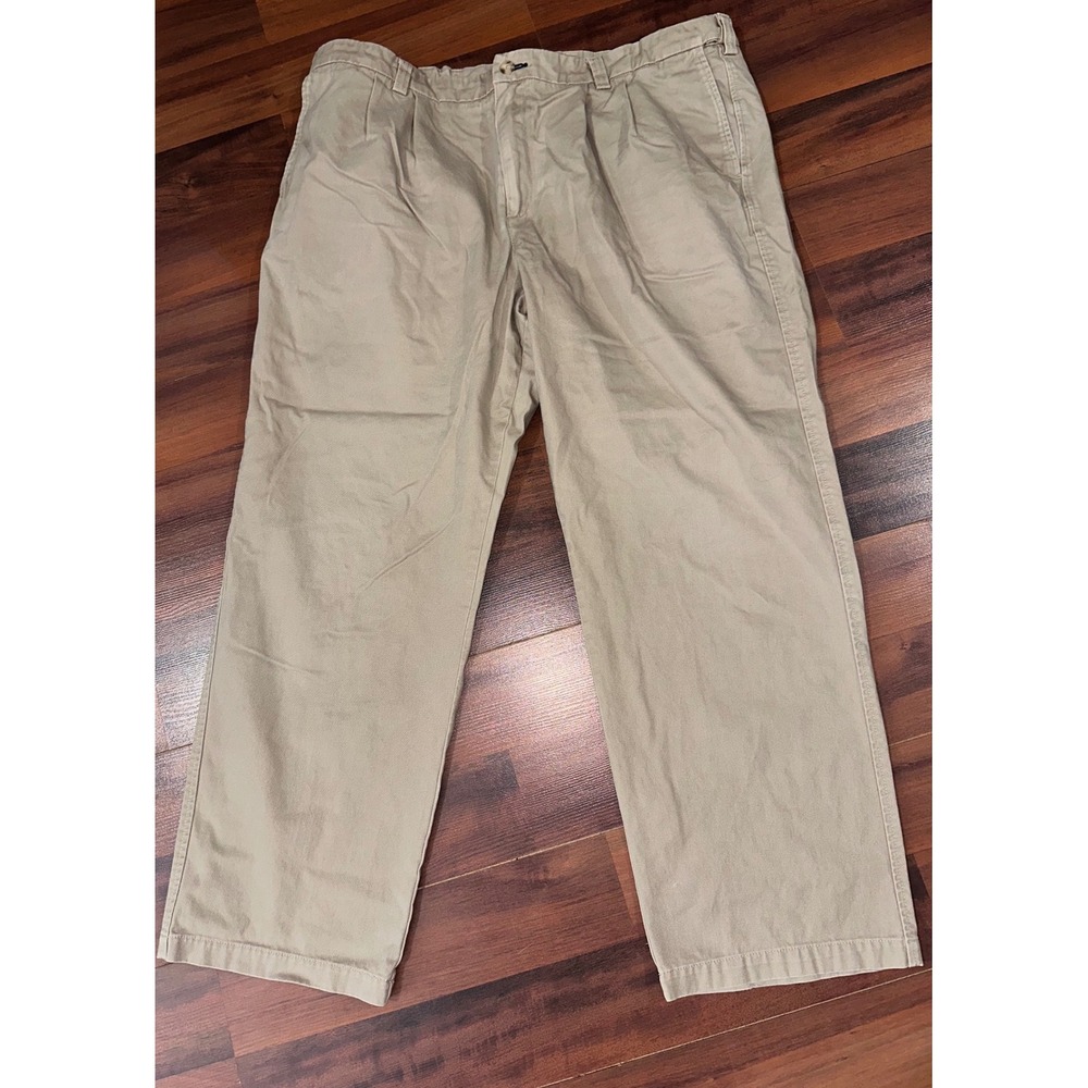 Duluth Trading Co Mens Pleated‎ Chino Pants Khaki Tan Cotton 42x32